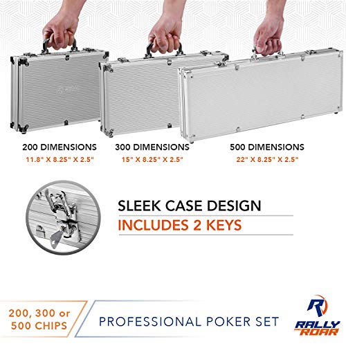 Professional 500 Chips (11.5g) Poker Set with Case by Rally & Roar - Complete Poker Playing Game Sets with Casino Style Chips, Cards, Dice, Aluminum Color Case & Keys
