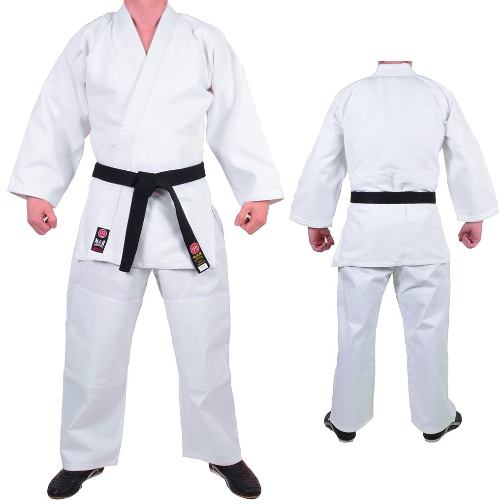 MAR | Judo Gi Uniform White for Men Women Kids & Adult Sizes | Medium Weight 480g Fabric Martial Arts BJJ Aikido Suit Free White Judo Belt Size (5/180cm)