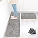 Wolala Home 2 pcs Sets Strong Absorbent Non-Slip Kitchen Rug and Carpet Super Soft Chenille Shaggy Latex Backing Solid Home Decorator Floor Mats (16''x24''+16''x47'' Gray)
