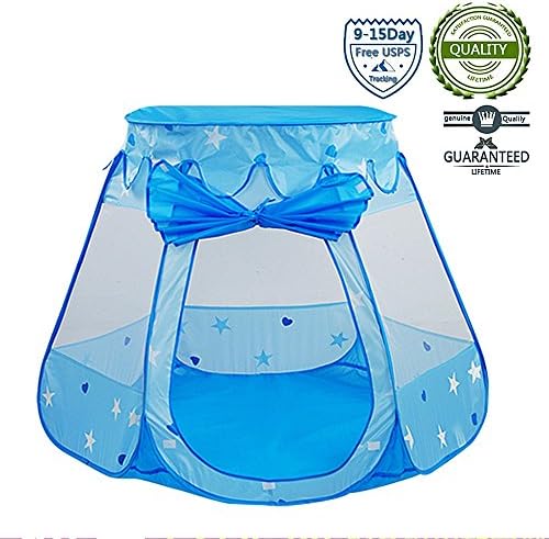 Icanbee Educational Beauty Boutique Play Pink Princess house for Girls,Easy Folding Up with Tote Storage Bag Safety Indoor and Outdoor Kids Pop Up Play Tent(Blue)