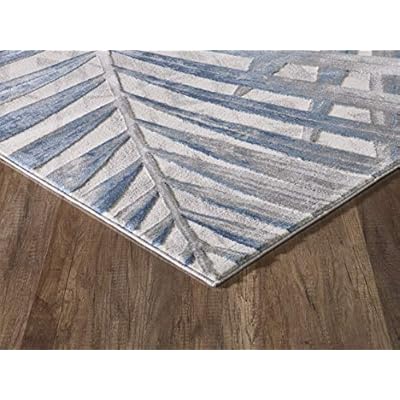 Abani 5'3" X 7'6" Blue Grey & Beige Floral Palm Leaf Pattern Area Rug Rugs - Nova Collection Modern Eclectic Style Accent Rug 515rSo2cktL