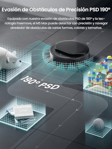 M5 MAX Robot Aspirador y Fregasuelos con Base de Autovaciado, Lavado 75℃, Autovaciado 3,2L, 23000 Pa, 120 Días Autolimpieza, Navegación Láser dToF, 5G WiFi/App/Alexa, Gris