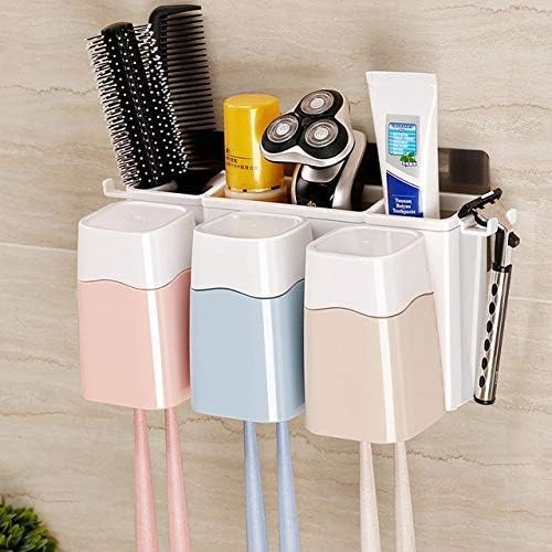 Orpio Wall Mounted Toothbrush Holder Storage Holder with 3 Slot for Keeping Toothpaste, Cream, Lotoion, Shampoo with 6 Toothbrush Holder Hook.