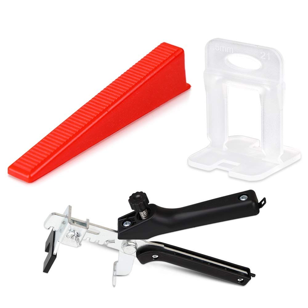 OGORI Tile Leveling System 1/16 Inch Kit - 300 PCs Tiles Spacer Plus 100 PCs Reusable Wedges with A Tile Leveling Pliers