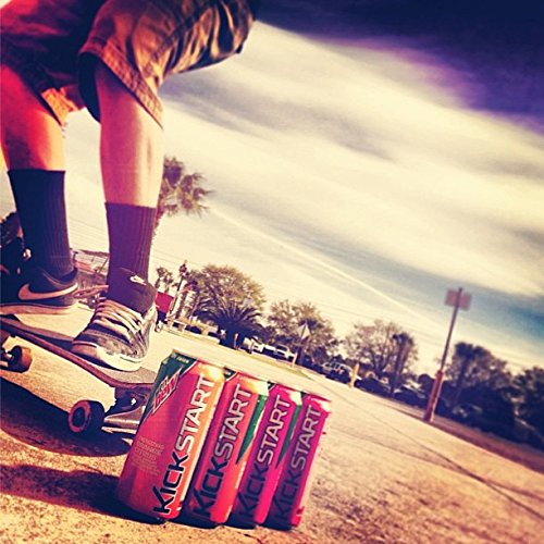 MOUNTAIN DEW KICKSTART, ORANGE CITRUS, 92MG CAFFEINE, VITAMINS B & C, 80 CALORIES, 5% JUICE, 16 FL OZ (PACK OF 12)