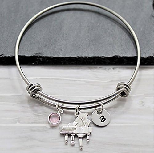 Piano Bracelet for Women - Pianist Gifts - Piano Jewelry for Musician - Personalized Birthstone & Initial