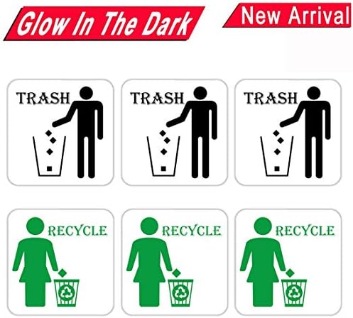 Peel and Stick Square Recycle Trash Sticker Sign for Easy Recognition, 4 Inch Recycle Trash Bin Logo Sticker for Metal Aluminum Steel or Plastic Trash Cans - Indoor & Outdoor 6 Pack