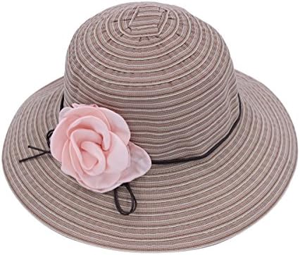 Tomily Women Summer Sun Hat Caps with Flower Outdoor UPF 50+ Beach hat (Khaki)