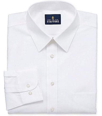 Stafford Regular Travel Stretch Performance Super Shirt Mens Point Collar Long Sleeve Wrinkle Free Stretch Dress Shirt (White, 14.5/34-35) : Clothing, Shoes & Jewelry