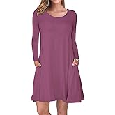 AUSELILY Women's Long Sleeve Casual Swing T-Shirt Dresses with Pockets