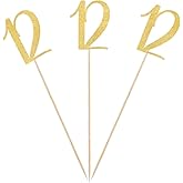 Gold Glitter 12th Birthday Centerpiece Sticks, 12-Pack Number 12 Table Topper Anniversary Party Decorations