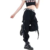 Rolanko Girls Cargo Pants for Kids Loose Streetwear Hip Hop Dance Cotton Cargo Jogger Pants for Kids 4-15 Years