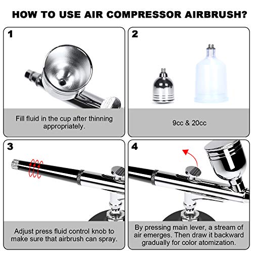 COSSCCI Upgraded Airbrush Kit, Portable Auto Mini Air Brush Gun with Compressor Kit Quiet Air Brush Painting Kits for Cake Decorating Makeup Art Nail Model Painting Tattoo Manicure (Black)