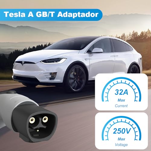 JESWO Adaptador Tesla a GB/T, Adaptador de Cargador EV de 32 A y 7 KW | Adaptador BYD con IP54 Impermeable y Bloqueo de Seguridad, Accesorios para Auto BYD, para BYD/JAC(para Tipo GB/T)