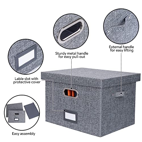 File Organizer Box with Lid 2 Pack Collapsible Decorative Linen