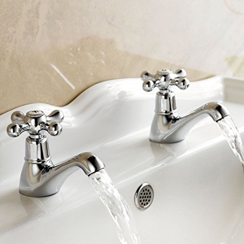 ENKI Twin Hot Cold Basin Taps New Bathroom Period Victorian Plumbing Chrome WINDSOR by ENKI