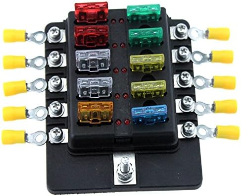 10 Way Blade Fuse Block For Car Truck Boat RV LED Indicator Fuses Box With Terminals Wiring Kits