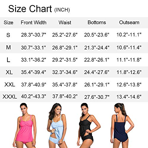 ZNCMRR Women's Solid Ruched Tankini Top Swimsuit with Triangle Briefs Plus Size (Rose Red, XXL) - Thumbnail 6