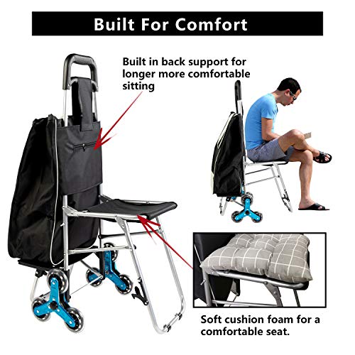 Besthls Trolley Dolly with Seat,Stair Climbing Multipurpose Folding Shopping Grocery Cart Utility Cart,Black