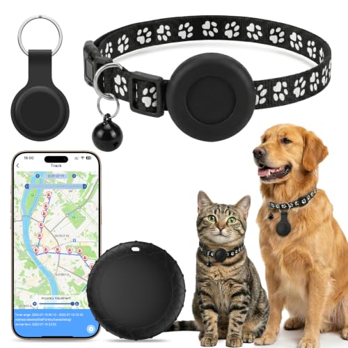GPS for Dogs, GPS Cat Collar with Real Time Tracking, Compatible with iOS and Android, GPS Trackers for Dogs, No Subscription, Global Positioning Waterproof IPX6 - Black