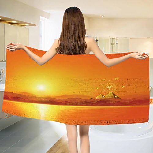 Egypt Bath towel Sacred Geometry Symbol Hanging in the Air Sun Ancient Scenery Reflection Print Cotton Beach Towel Yellow Orange (55"x28")
