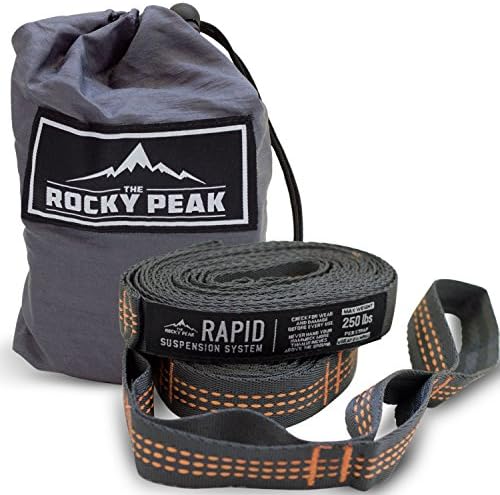 NEW Hammock Tree Straps (2pc) Heavy Duty No Stretch Suspension System - Fast Easy Setup - Fits Any Hammock - by The Rocky Peak