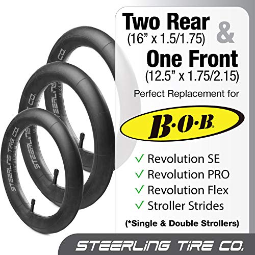 Two 16'' x 1.5/1.75 R and One 12.5'' x 1.75/2.15 F Premium Explosion Proof Inner Tire Tube for All BOB Revolution & Stroller Strides - BOB Stroller Tire Replacement Set [3 Pack] Steerling Tire Co.