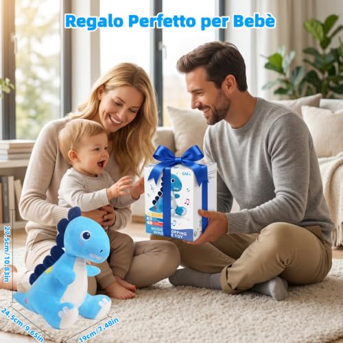 Tokiyis Giochi Neonato 6 Mesi, Dinosauro Peluche Interattivo Musicale Strisciare per Tummy Time, Giocattolo per Imparare a Strisciare da 6 7 8 9 10 12 Mesi, Regalo per Bambini Giocattolo 1 2 3 Anni