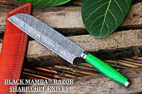 BMK-113-G FUGU Santoku KNIFE 13″ Long 8 “Blade ” 10 oz Razor Sharp Damascus Chef knife Kitchen knife Black mamba Hand Made Word Class knives