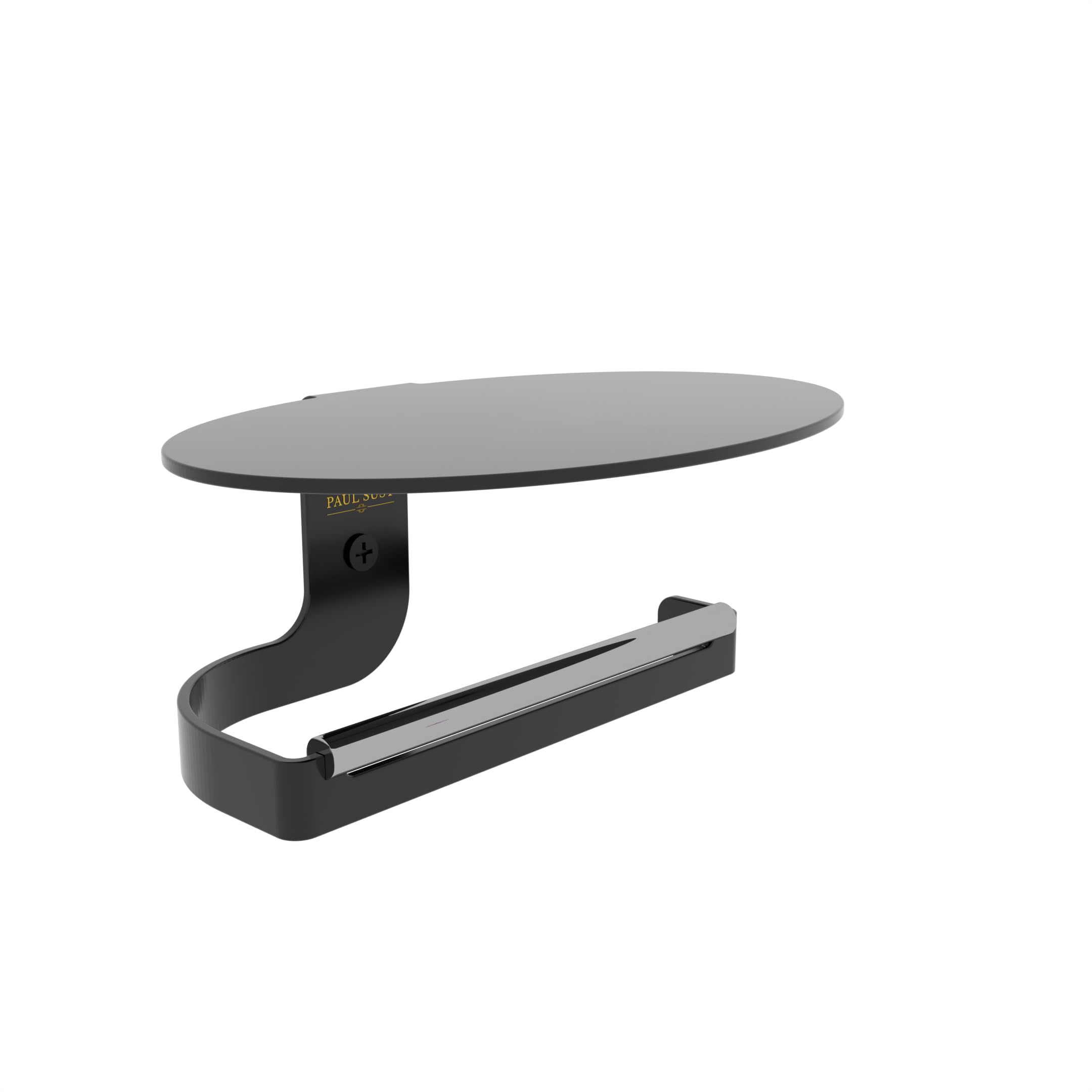 Paul Sust Slick Black and Silver Oval Wall Mounted Toilet Roll Holder & Toilet Paper Holder with Shelf - Tissue Holder for Bathroom