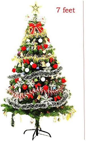 Pre-lit Decorated Christmas tree 6' ft/7' ft/8' ft Battery Operated - Decorated with Ornaments, Snowflakes, Cones, Stars, Gift Boxes etc. (7 ft)