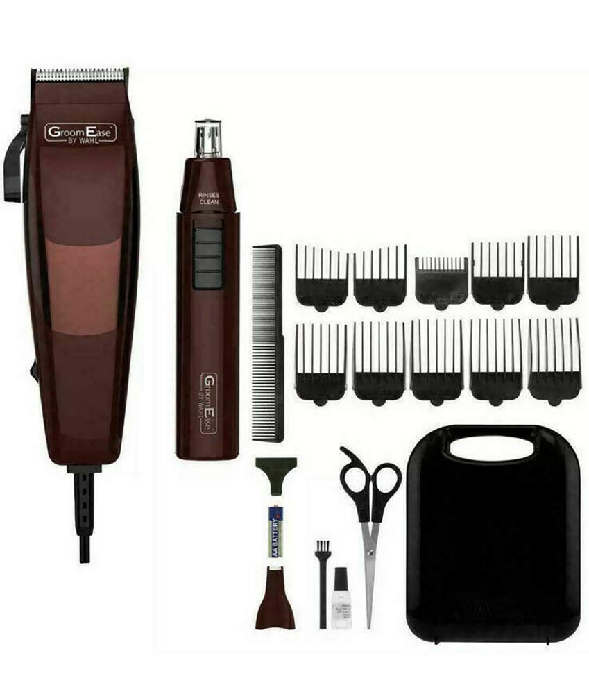 WAHL Groom Ease Hair Clipper & Nose Ear Trimmer Maroon 18 Piece Shaver Gift Set