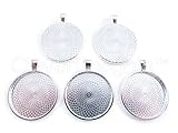 10 CleverDelights Round Pendant Trays - Shimmering Silver Color - 25mm 1