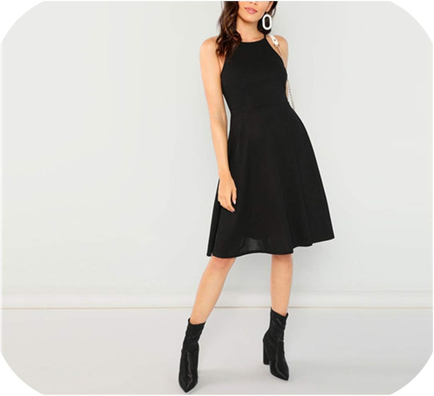 black sleeveless dress knee length