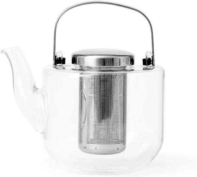 Viva Bjorn Small Borosilicate Glass Tea Pot for Stovetop with Loose Leaf Tea Infuser Mesh - 22 ounce/650 ml - Modern Teapot Features Stainless Steel Handle and Vented Lid, Tea Maker for Blooming