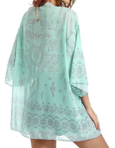 MuQing Womens Chiffon Bikini Swimsuit Beach Wear Cover Up Kimonos Green (22K06LV) - Thumbnail 2
