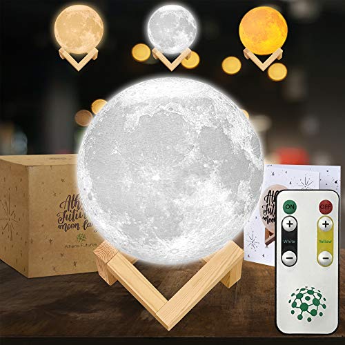 Moon Lamp Moon Light 3D Moon Lamp with Timer - Seamless - 3 Color Moon Night Light with Stand - Mood Lamp Book, Globe, Cool Lamp, USB Charging, with Wooden Stand, Box, Kids, Moonlight LED, 5.9 in