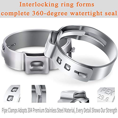 100 PCS 1/2Inch PEX Cinch Clamps Rings, 304 Stainless Steel PEX Fitting