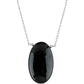 NJCRAFT Oval Cabochon Necklace for Women, 10-20 Carat Handmade Gemstone Pendant Jewelry, Polished Stone, Adjustable 18 Inch Silver Plated Chain