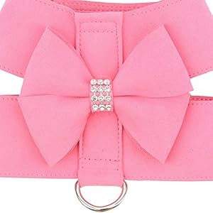 Zunea Set di imbracatura e guinzaglio per gatto/cane piccola taglia scamosciato pettorina morbido con fiocco e strass…