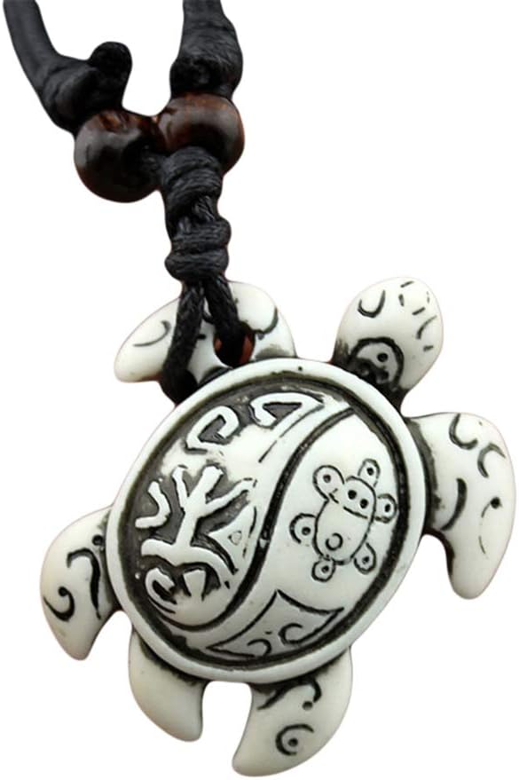 Dolland Cute Turtle Pendants Necklace Adjustable Cord Necklace Carved Handmade Rope Chain Jewelry,White (Left arm Rope)