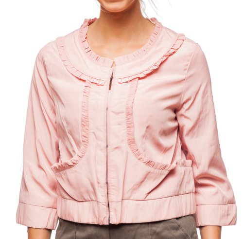 Women's Ruffled Edge Lightweight Jacket by Hanna & Gracie Pastel Pink Small
