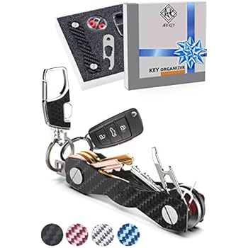 Carbon Fiber Compact Key Holder - Premium Heavy-Duty Key Organizer UP to 28 Keys -B0NUS Keychain Holder with Loop Piece for Belt or Car Keys - SIM & Bottle Opener + Video Instructions (Black Carbon)