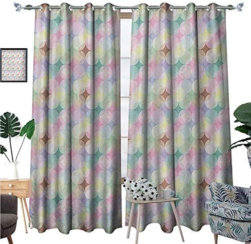BlountDecor Geometric Circle Room Darkening Wide Curtains Soft Circular Forms with Star Elements Radiant Unusual Abstract Artwork Customized Curtains W84 x L96 Multicolor
