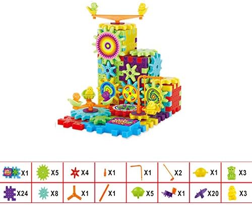 Ponny Interlocking Gears Building Blocks 81 Pieces Construction Toy Set with Electronic Spinning Wheels for Toddles