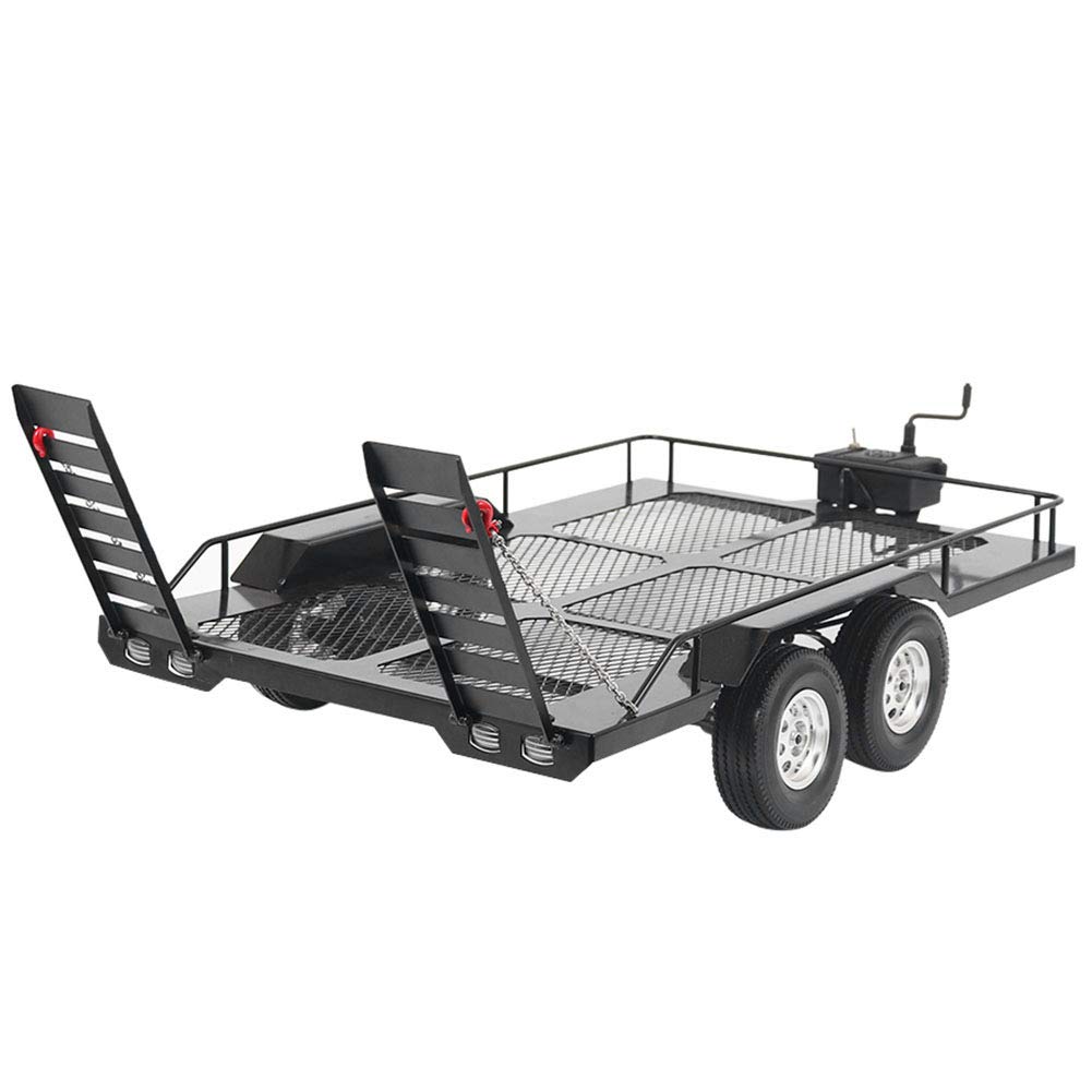 VBESTLIFE RC Trailer Metal Trail Car Trailer Accessory with Four Tires Compatible with TRX4 1/10 RC Car