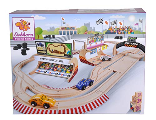 Eichhorn 109475855 - Schienenbahn Set Porsche Racing, 53-TLG., inkl. Zubehör, Streckenlänge: 610cm, FSC 100% Zertifiziertes Buchenholz – Bild 8