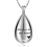 Yinplsmemory Carved Teardrop Keepsake Ashes Necklace Urn Pendant Cremation Memorial Jewelry-Always in my heart