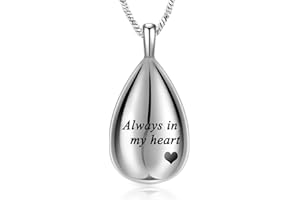 Yinplsmemory Carved Teardrop Keepsake Ashes Necklace Urn Pendant Cremation Memorial Jewelry-Always in my heart