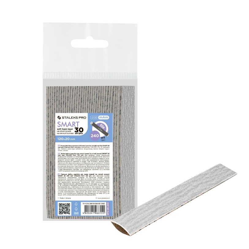 STALEKS PRO Papmam Disposable Files with Foam for Straight Base SMART Pack of 30 (Grit 240)